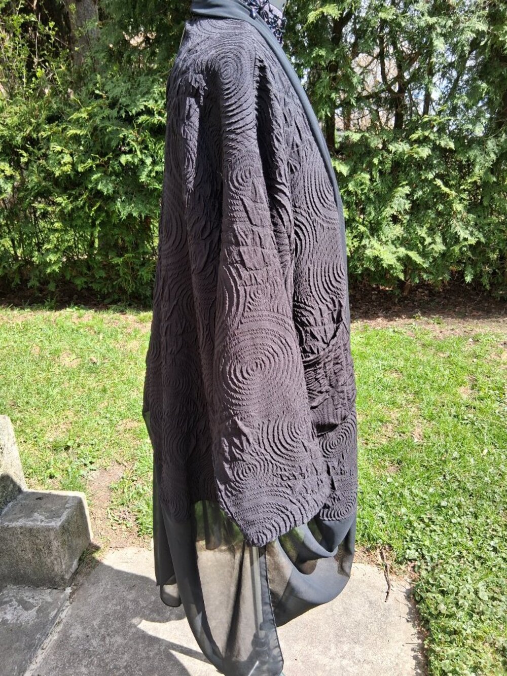 Black Textured Open-front Jacket chiffon trim with draped design Gorgeous XL + - Picture 7 of 14